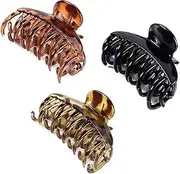 DEEKA 3 PCS 2.5 Inch Tortoise Shell Hair Claw Clips Double Row Teeth Plastic Hair Jaw Clips Hair Barrettes Thick Medium Thin Hair Clips for Women