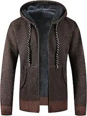 [Maiyifu-GJ] Men's Cardigan Sweater Winter Warm Fleece Lined Knitted Sweaters Coats Long Sleeve Full Zip Hooded Outerwear