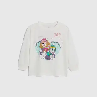 【GAP】女幼童裝 Gap x 汪汪隊立大功聯名 Logo純棉印花圓領長袖上衣-白色(847258)