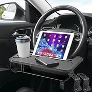 2024 Upgrade Auto Steering Wheel Tray Desk & Car Seat Gap Organizer, 2-in-1 Car Center Consoles Seat Gap Filler Storage Holder, Universal Portable Car Double-Sided Trays for Car Travel and Work