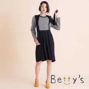 【betty’s 貝蒂思】假兩件吊帶條紋洋裝(黑色)