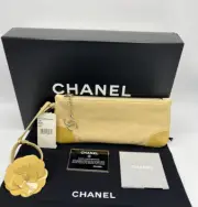 New Authentic NIB Chanel Box Set Long Leather Wristlet Clutch Bag Patent Beige