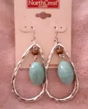 NWT North Crest silver tone teardrop 2" earrings robins egg blue bead