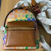 NWT Coach Charter Backpack 18 In Rainbow Signature Canvas
