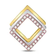 10k Tri-Tone Gold Round Diamond Diagonal Square Fashion Pendant 1/6 Cttw
