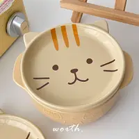 在飛比找蝦皮商城優惠-渥思【現貨】日系貓咪泡麵碗 陶瓷碗盤 附蓋 附盤 分層碗 貓