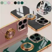 For iPhone 16e 15 14 13 12 11 Pro Max 7 8 Plus Plating Magnetic Ring Holder Case
