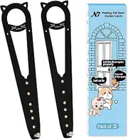 Neobay Cat Door Latch with Stabilizer, 7 Sizes Adjustable Door Prop for Cats to Keep Dog Out of Litter Box, Economical Alternative of Pet Gates and Interior Pet Door, Blcak, 2 Packs