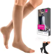 MEDIVEN PLUS Knee-High 20-30mmHg Petite, Open Toe Compression Stocking Beige Siz