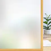 rabbitgoo Frosted Window Privacy Film, Decorative Colored Opaque Static Cling Glass Covering for Home Office Stores, Reusable Door Sticker for Bathroom, Non-Adhesive (White, 44.5 x 200 cm)