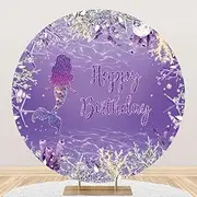 DORCEV Mermaid Round Backdrop Cover 6.5x6.5ft Under Sea Mermaid Arch Cover Backdrop Purple Underwater World Princess Happy Birthday Photography Background Kids Girls 1st Birthday Party Studio Props