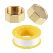 2pcs Pipe Fitting Caps G1" Female Thread Outer Octagon with 9.5M Sealant Tape