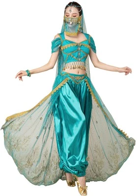 Women's New Aladdin Jasmine Princess Belly dance Halloween Costume Set Belly ...