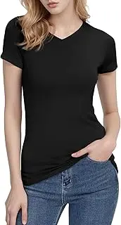 [Urban CoCo] Women's Basic Slim Fitted Tee Tops Short Sleeve Stretchy Bodycon V-Neck Tight T-Shirt