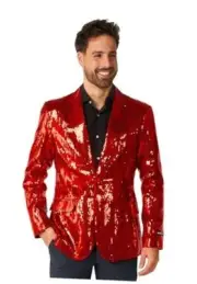 Sequins Party Blazer for Men - Slim Fit - Shiny Christmas, Small Sequins Red