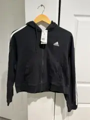 Adidas Women Essentials Full Zip- 3-Stripes Hoodie Small-Cropped-NWT