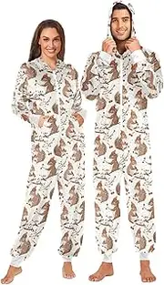 [ZZXXB] Lovely Squirrel with Hat Onesie Pajamas for Adult Women Men Long Sleeves One Piece Onesies Hooded Sleepwear S - XL