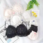 Set: Printed Ruffle Trim Bra + Panties Heart - Blue - M