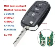 MQB Semi-intelligent Modified Remote Car Key Fob 3 Buttons 315MHz/ 434MHZ ID48