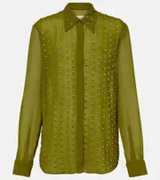 [Dries Van Noten] Dries Van Noten Chowy studded semi-sheer shirt AU 10 green