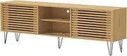 [OIKITURE] TV Stand Cabinet up to 65 Inches - Entertainment Unit TV Console with 2 Closed Cabinet, 2 Open Shelves, 180x36x60CM, for Living Room Bedroom, Wooden Color