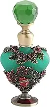 Dophee 5ML Vintage Heart-Shaped Glass Perfume Bottle Empty Refillable Mini Decorative Fragrance Container for Essential Oil Home Decor Lady Wedding Gift, Dark Green