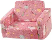 Leefasy Kids Couch Fold Out Couch Convertible Sofa to Lounger Chair for Bedroom Kindergarten, Pink Rainbow Cloud