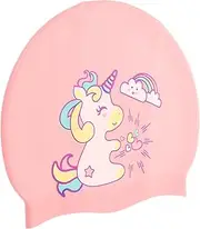 Girls' Swimming Cap Cartoon Design Soft Silicone Lightweight Breathable Toddler Swim Hat for Pool