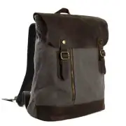 Waxed Canvas and Leather Casual Backpack - Dark Grey