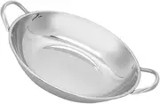 Cabilock Stainless Steel Cooking Wok with Double Handles Flat Hot Pot Pan for Seafood and Stews Heat Insulation and Scalding Design and Practical Kitchen Cooking Tool