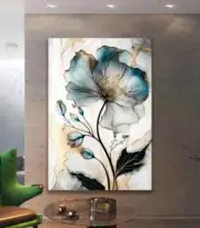 Surreal White, Gold and Blue 90*120cm Canvas Unframed Print Australian Wall Art