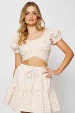 Check Crop Top Short Sleeve - Size 14, Women's Crop Top