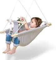 Baby Swing for Infants and Toddler, Canvas Baby Hammock Swing Indoor and Outdoor with Safety Belt and Mounting Hardware, Wooden Hanging Swing Seat Chair for Baby up to 4 Year -Little Cloud