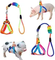 WoYous 2 Pieces Adjustable Pig Harness with Leash Set Pet Pig Supplies Harness with Leash Set for for Hog Piggy Rabbit Small Animals Walking Jogging (S, Multicolor)