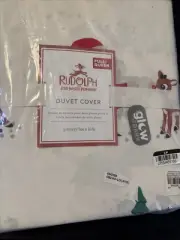 Pottery Barn Kids Rudolph Glow in Dark Holiday Queen duvet Christmas New w tag