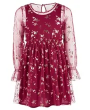Epic Threads Big Kid Girls Butterfly-Print Mesh Dress Crimson Autumn Size Small