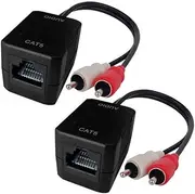 PRO2 RCA Male Plug Stereo Audio Over Single RJ45 Cable CAT5 Extender up to 75m