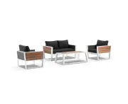 Corfu 2+1+1 Aluminium & Teak Lounge with Coffee Table with Sunbrella® cushions - Outdoor Aluminium Lounges - White