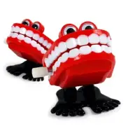 Wind Up Chattering Teeth With Eyes Clockwork Red Joke Clock Work Novelty Toy