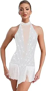 [Yhong] Women Sparkly Latin Dance Leotard Dress Tassel Fringe Samba Samba Salsa Tango Ballroom Dance Costume