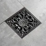 Drain 10Cm Square Black Brass Shower Drain Strainer Floor Cover Art Carved Balcony Bathroom Bath Accessories Grate Waste Type u