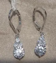 NEW 3.82 CTW Cubic Zirconia Leverback Sterling Silver Dangle Earrings BELLA LUCE