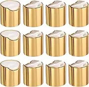 sourcing map 12pcs Aluminized Plastic Disc Top Caps, 24/410 Replacement Press Caps Durable Dispensing Lids for Squeeze Bottles, Refillable Bottles, Plastic, Empty, Shampoo Bottles, Gold White