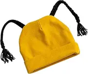 [COLLBATH] Knitted Hat for Warm Wig Design Winter Hat for Boys Adorable Braided Ponytail Style for Outdoor Activities Preschool Yellow