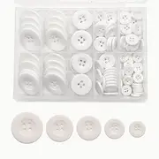 Premium 120 Pcs Resin Sewing Buttons, Eco-Friendly 4-Hole Craft Buttons, 5 Sizes of Round Mixed Buttons Suitable for Sewing, DIY and Holiday Decoration (Wide Edge, White)