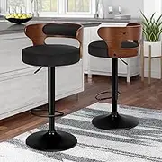 ALFORDSON Set of 2 Bar Stool Ramiro Adjustable Kitchen Stool Swivel Counter Wooden Dining Chair in 61-82cm Seat Height with Gas Lift, Fabric Black Bar Sets for Home Dining Room Cafe Shops Bars