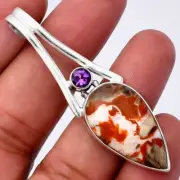 Rosetta Picture Jasper & Amethyst 925 Sterling Silver Pendant Jewelry P-1006