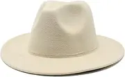 [FONSMAY] Autumn Womens Felt Hat Fedoras Big Brim Caps for Women Vintage Church Hats Lady Flat Brim Jazz Cap