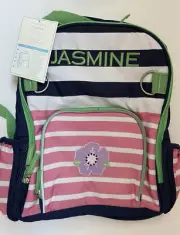 POTTERY BARN KIDS FAIRFAX LARGE BACKPACK *JASMINE* PINK GREEN BLUE STRIPE FLOWER