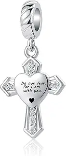 [OutstandLong] Cross Charm Compatible with Pandora Charms Bracelets Religious Bible Christian Love Heart Dangle Charm